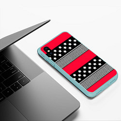 Чехол iPhone XS Max матовый Red and black pattern with stripes and stars, цвет: 3D-мятный — фото 2