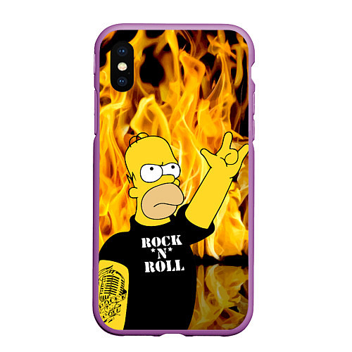 Чехол iPhone XS Max матовый Homer Simpson - Rock n Roll! / 3D-Фиолетовый – фото 1