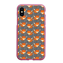 Чехол iPhone XS Max матовый Веселые лисички, цвет: 3D-малиновый