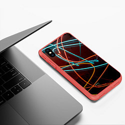 Чехол iPhone XS Max матовый Неоновые лучи на тёмной поверхности, цвет: 3D-красный — фото 2
