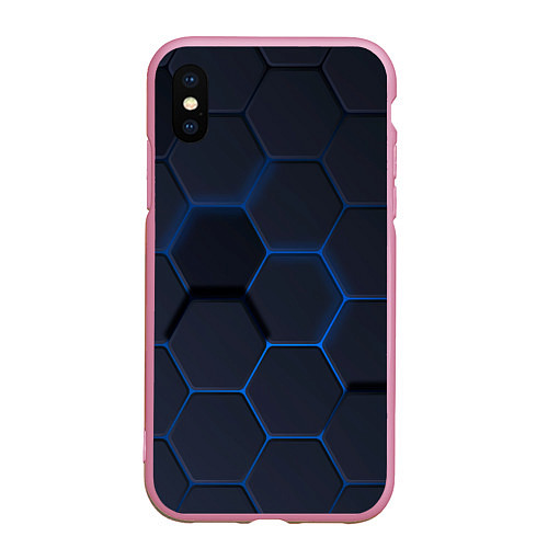 Чехол iPhone XS Max матовый Неоновая броня голубая / 3D-Розовый – фото 1