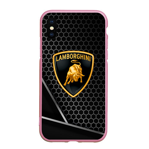 Чехол iPhone XS Max матовый Lamborghini Соты карбон / 3D-Розовый – фото 1