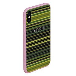 Чехол iPhone XS Max матовый Спортклуб полосатый оливково-зеленый полосатый узо, цвет: 3D-розовый — фото 2