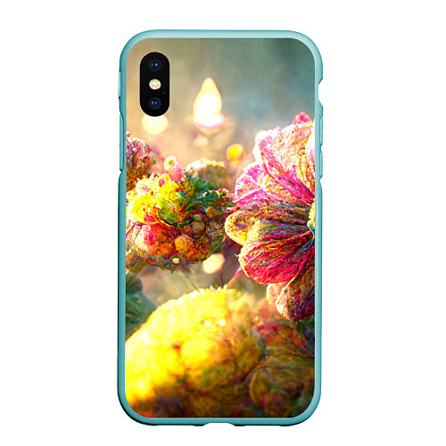 Чехол iPhone XS Max матовый Цветы абстракция / 3D-Мятный – фото 1