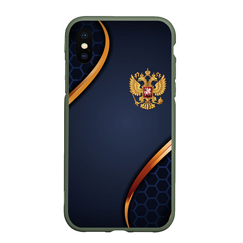 Чехол iPhone XS Max матовый Blue & gold герб России / 3D-Темно-зеленый – фото 1