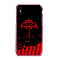 Чехол iPhone XS Max матовый Bring Me the Horizon красный фонтик, цвет: 3D-малиновый