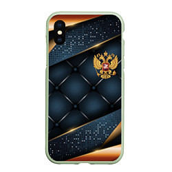 Чехол iPhone XS Max матовый Золотой герб России на объемном фоне, цвет: 3D-салатовый