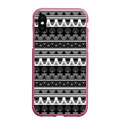 Чехол iPhone XS Max матовый Черно-белый скандинавский орнамент, цвет: 3D-малиновый