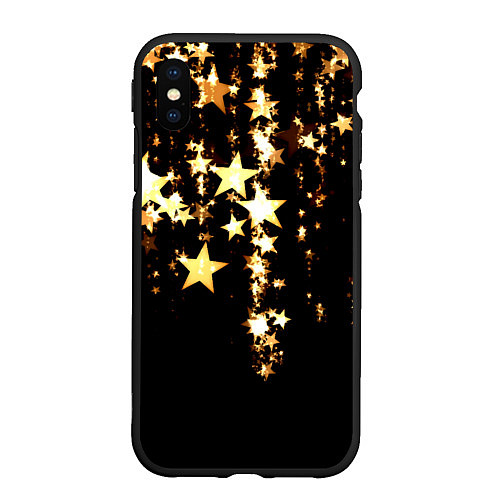 Чехол iPhone XS Max матовый Золотые праздничные звезды / 3D-Черный – фото 1