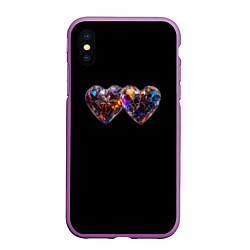 Чехол iPhone XS Max матовый Два разноцветных сердечка