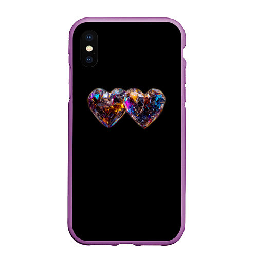 Чехол iPhone XS Max матовый Два разноцветных сердечка / 3D-Фиолетовый – фото 1