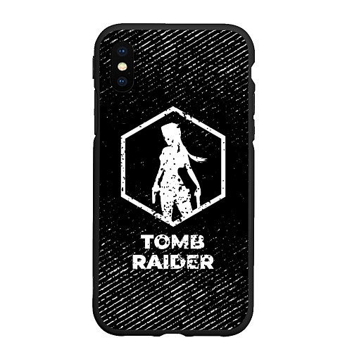 Чехол iPhone XS Max матовый Tomb Raider с потертостями на темном фоне / 3D-Черный – фото 1