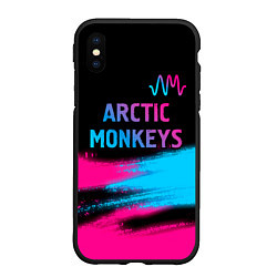 Чехол iPhone XS Max матовый Arctic Monkeys - neon gradient: символ сверху, цвет: 3D-черный