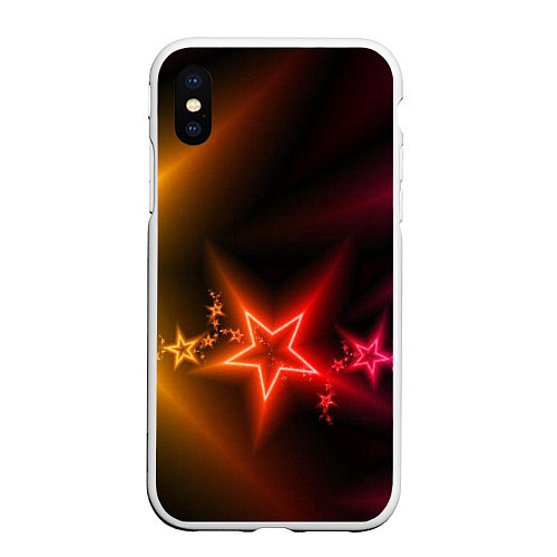 Чехол iPhone XS Max матовый Звёзды с неоновым свечением / 3D-Белый – фото 1