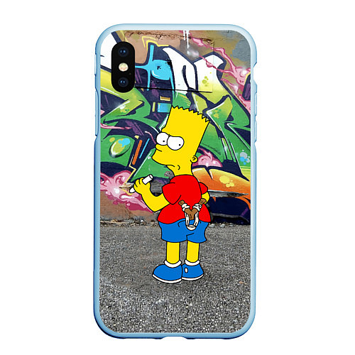 Чехол iPhone XS Max матовый Хулиган Барт Симпсон на фоне стены с граффити / 3D-Голубой – фото 1
