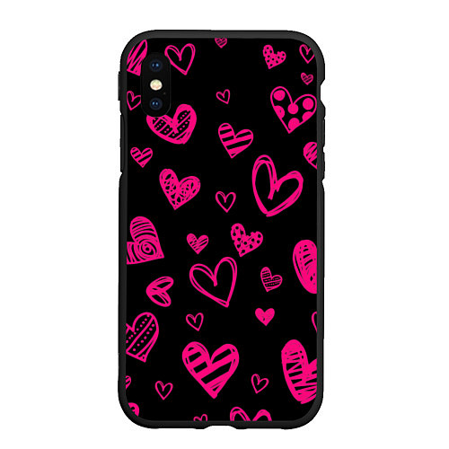 Чехол iPhone XS Max матовый Розовые сердца / 3D-Черный – фото 1