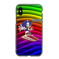 Чехол iPhone XS Max матовый Sonic - hedgehog - skateboarding - bands, цвет: 3D-темно-зеленый