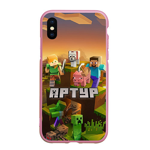 Чехол iPhone XS Max матовый Артур Minecraft / 3D-Розовый – фото 1