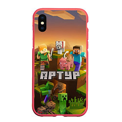 Чехол iPhone XS Max матовый Артур Minecraft, цвет: 3D-красный