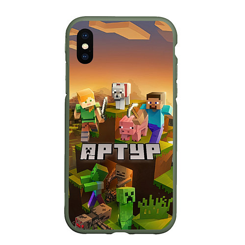 Чехол iPhone XS Max матовый Артур Minecraft / 3D-Темно-зеленый – фото 1