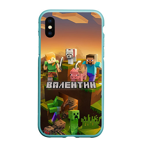 Чехол iPhone XS Max матовый Валентин Minecraft / 3D-Мятный – фото 1