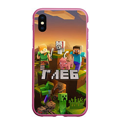 Чехол iPhone XS Max матовый Глеб Minecraft, цвет: 3D-малиновый
