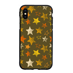 Чехол iPhone XS Max матовый Желто-оранжевые звезды на зелнгом фоне