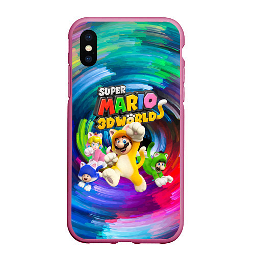 Чехол iPhone XS Max матовый Super Mario 3D World - Nintendo - Team of heroes / 3D-Малиновый – фото 1