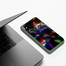 Чехол iPhone XS Max матовый Разноцветные неоновые линии, цвет: 3D-темно-зеленый — фото 2