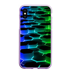 Чехол iPhone XS Max матовый Неоновые шестиугольники, цвет: 3D-сиреневый