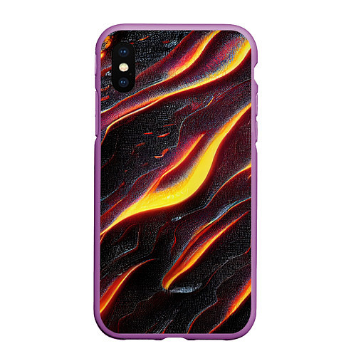 Чехол iPhone XS Max матовый Огонь сквозь расколы в плите как магическая лава / 3D-Фиолетовый – фото 1