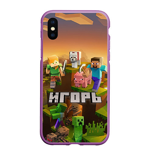 Чехол iPhone XS Max матовый Игорь Minecraft / 3D-Фиолетовый – фото 1