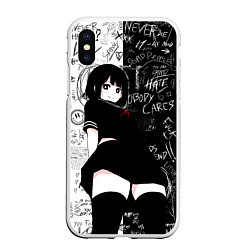 Чехол iPhone XS Max матовый Девочка аниме - dead inside, цвет: 3D-белый
