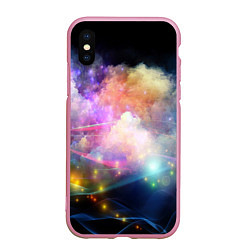 Чехол iPhone XS Max матовый Светящиеся точки и дым, цвет: 3D-розовый