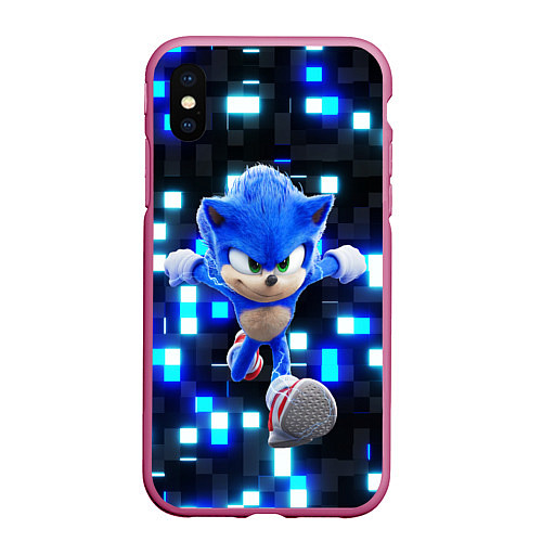 Чехол iPhone XS Max матовый Sonic neon squares / 3D-Малиновый – фото 1