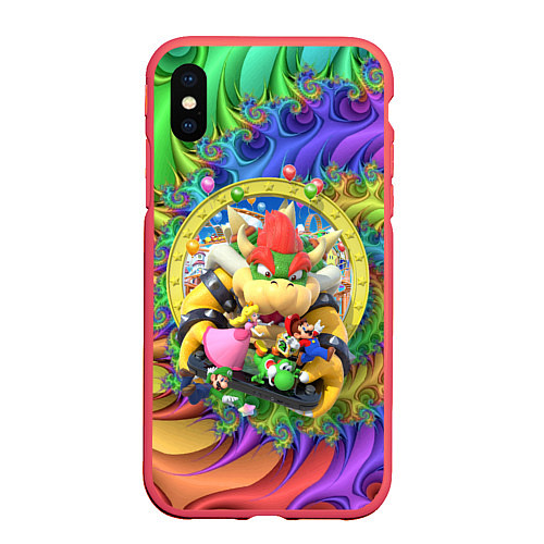 Чехол iPhone XS Max матовый Mario Party - Team of heroes / 3D-Красный – фото 1