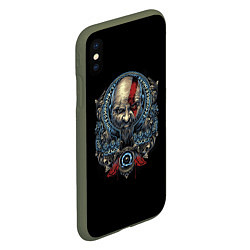 Чехол iPhone XS Max матовый Кратос и клики хаоса GoW Ragnarok, цвет: 3D-темно-зеленый — фото 2