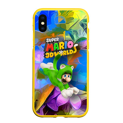 Чехол iPhone XS Max матовый Luigi cat - Super Mario 3D World - Nintendo / 3D-Желтый – фото 1