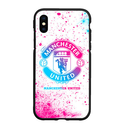 Чехол iPhone XS Max матовый Manchester United neon gradient style / 3D-Черный – фото 1