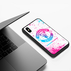 Чехол iPhone XS Max матовый Manchester United neon gradient style, цвет: 3D-черный — фото 2