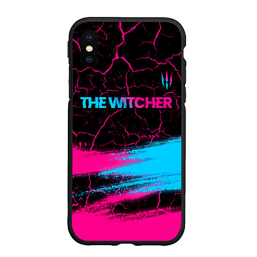 Чехол iPhone XS Max матовый The Witcher - neon gradient: символ сверху / 3D-Черный – фото 1