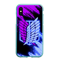 Чехол iPhone XS Max матовый Attack on Titan logo neon