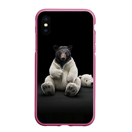 Чехол iPhone XS Max матовый Медведь в костюме ростовой куклы / 3D-Малиновый – фото 1