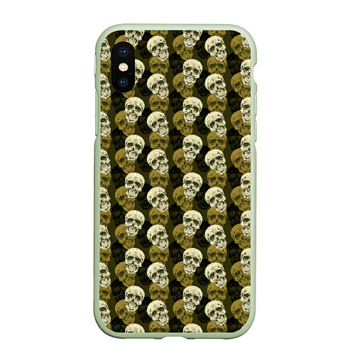 Чехол iPhone XS Max матовый Милитари улыбающиеся черепа / 3D-Салатовый – фото 1