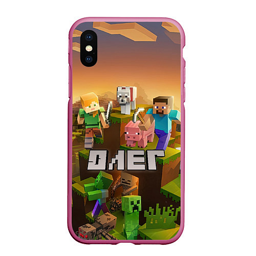 Чехол iPhone XS Max матовый Олег Minecraft / 3D-Малиновый – фото 1