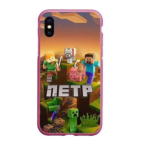 Чехол iPhone XS Max матовый Петр Minecraft / 3D-Малиновый – фото 1