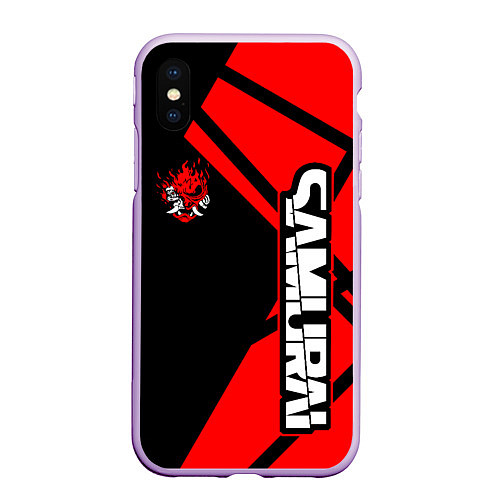Чехол iPhone XS Max матовый Cyberpunk 2077 - Надпись Samurai / 3D-Сиреневый – фото 1