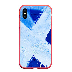 Чехол iPhone XS Max матовый Белый крест на синем фоне, цвет: 3D-красный