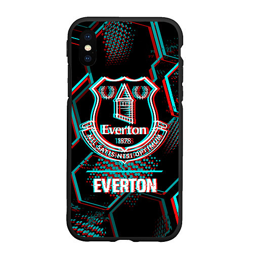 Чехол iPhone XS Max матовый Everton FC в стиле glitch на темном фоне / 3D-Черный – фото 1