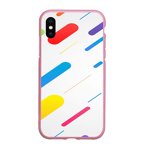 Чехол iPhone XS Max матовый Разноцветные круги и полосы / 3D-Розовый – фото 1